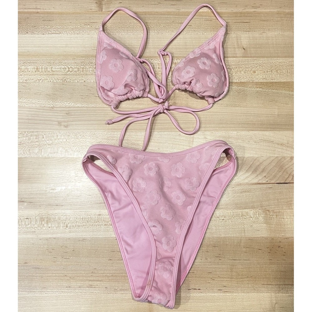 Pacsun Swim Eco Pink Tess Tie Front Triangle Bikini, Women's Size XS